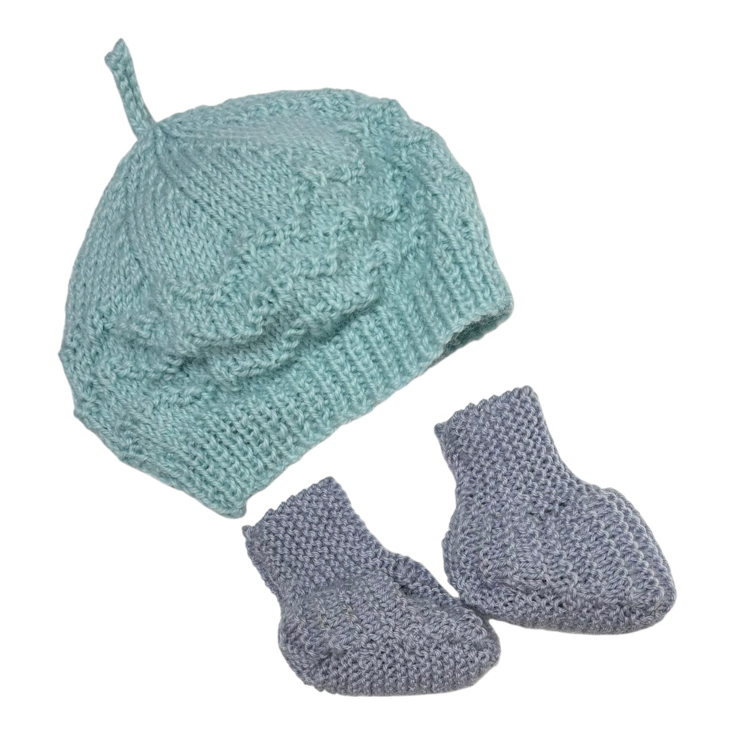 Handmade Knit Beanie & Booties (Size NB)