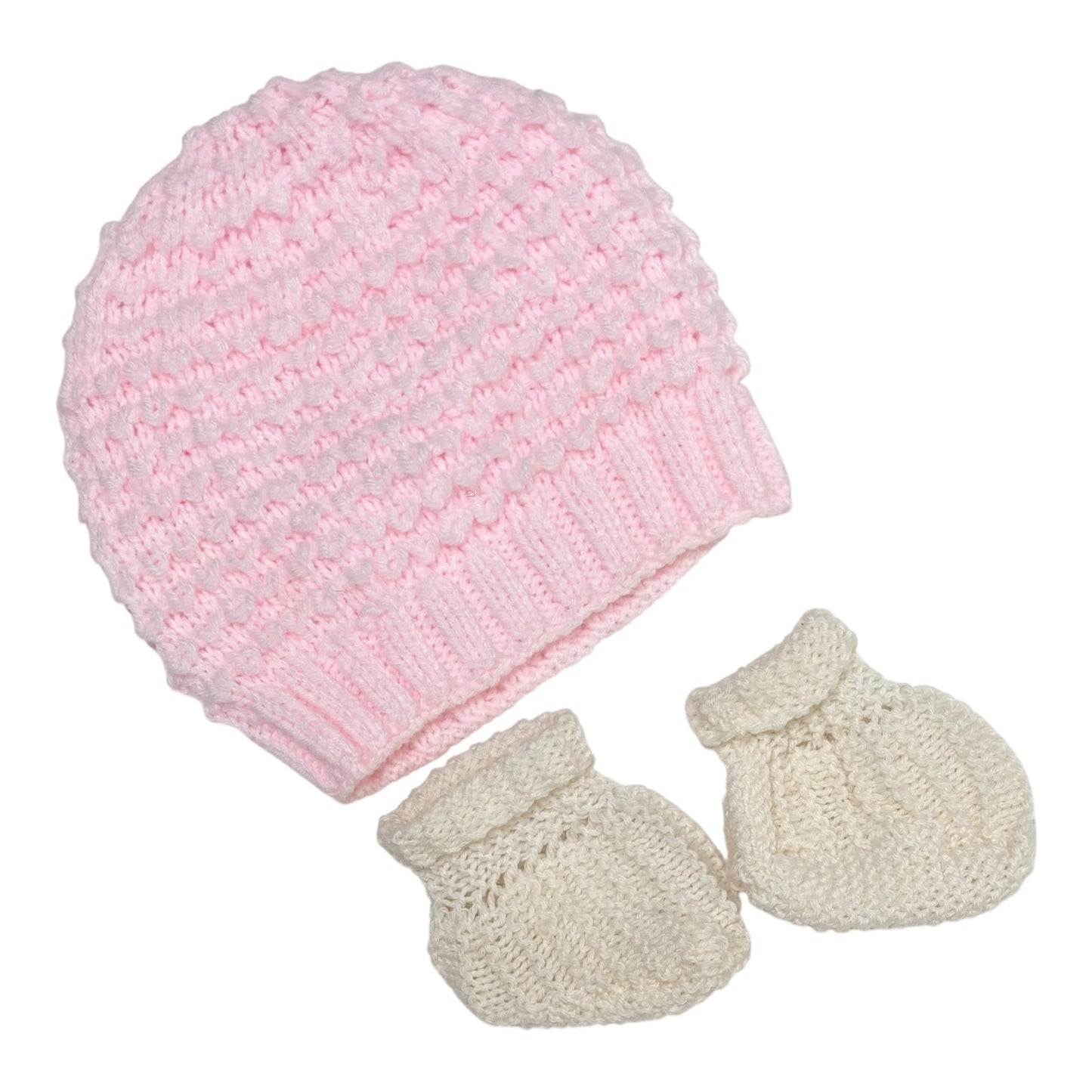 Handmade Knit Beanie & Booties (Size NB)