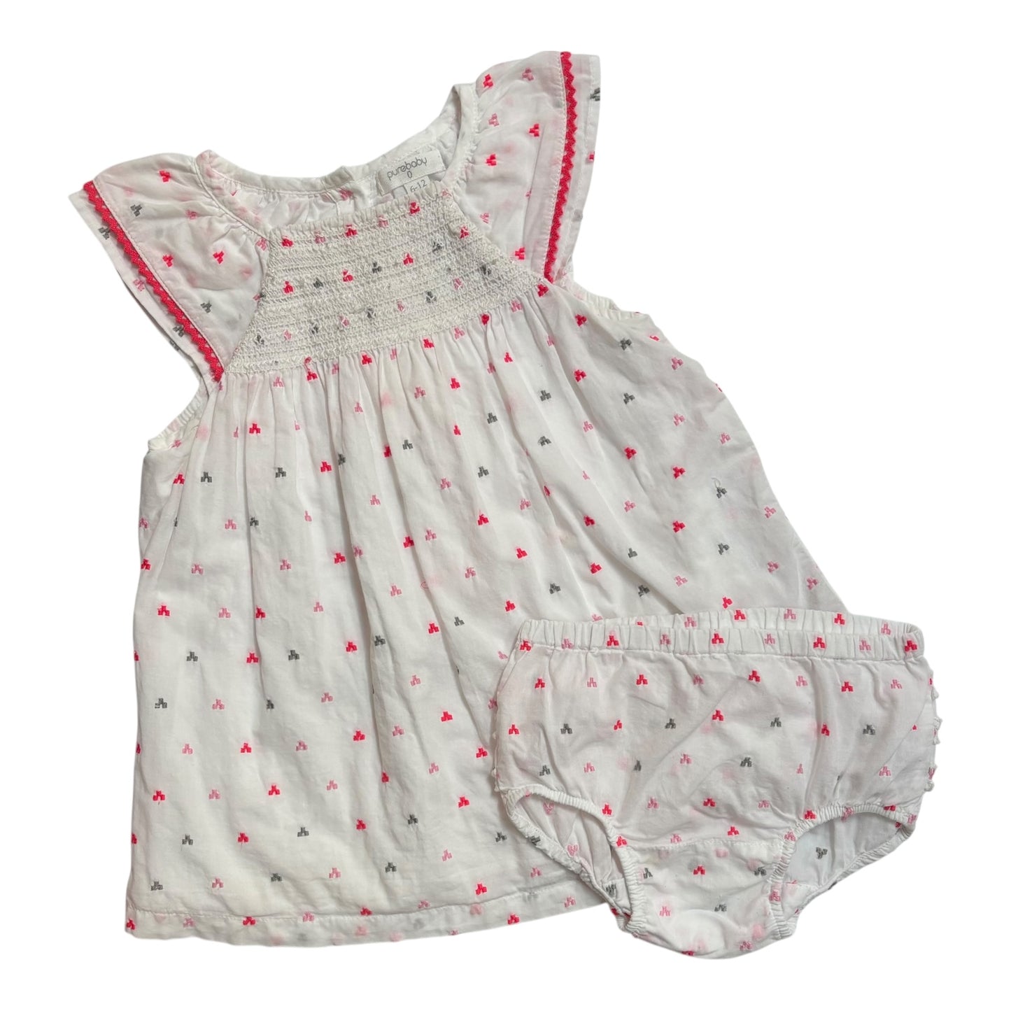 Purebaby Dress & Bloomers (Size 12-18M)